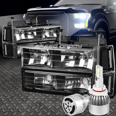 BLACK HOUSING HEADLIGHT+CLEAR CORNER+WHITE LED 9006 HID W/FAN FOR 94-00 GMT400