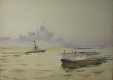 Antal Diosy (1895-1977) View of Parliament in Budapest.