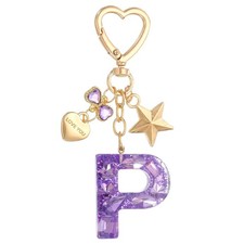 Cute Initial Letter Keychain Letter P Keychains for Women Girls Bling Purple
