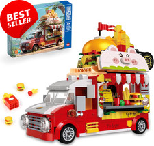 Piggy Burger Truck Building Set, 566PCS Creative Fast Food Truck Playset Compati