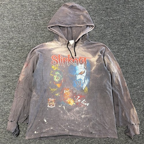 Vintage 90s Rock Revolution Slipknot Faded Thrashed GRAIL Hooded T-Shirt Sz M