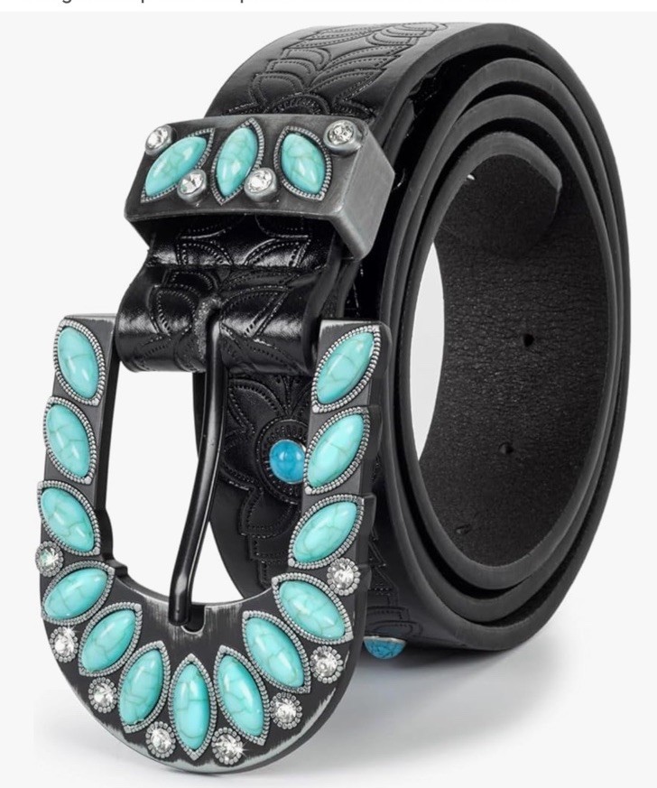 Black Turquoise Western Floral Belt for Women with  display picture 1