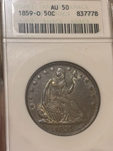1859 O Seated Liberty Half Dollar Old Soapbox Anacs AU 50 Gorgeous Very Original
