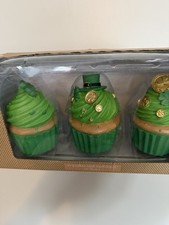 Cupcakes and Cashmere St. Patrick's Day Decor Set of 3 Frosted Cupcakes 4" Green