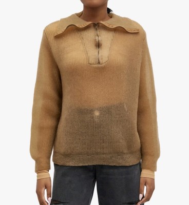 Maison Margiela Women's Beige Sheer Translucent Quarter-Zip Sweater M Medium