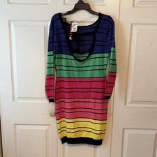 Runway Multicolor Striped Knit Scoop Neck Bodycon Pullover Dress Bow Women's 2X