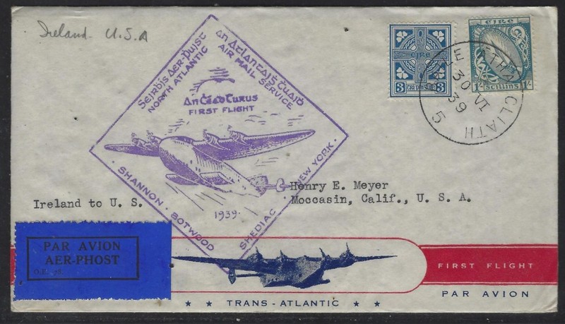 1939 Ireland Trans-Atlantic First Flight Cover - Dublin to New York