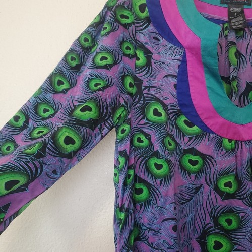 Custo Barcelona Dress Tunic Peacock Design Women's Size 1 Purple Green Silk - Picture 5 of 20
