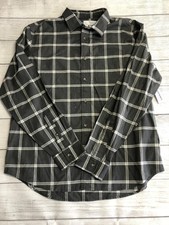 Old Navy Shirt Mens Large New Gray Plaid Everyday Regular Fit Built-In Flex