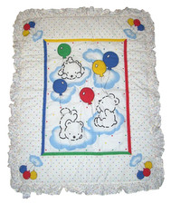 Vintage 90's Carters Baby Blanket Balloon Bear Ruffle Comforter Polka Dot USA