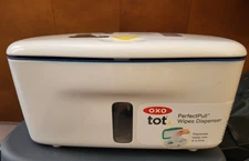OXO Tot Perfect Pull Baby Wipes Dispenser White Blue Weighted New