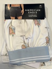 NWT AMERICAN EAGLE 4" Ultra Soft Pocket Boxer Sz XS-S-XL White Blue Drings 100