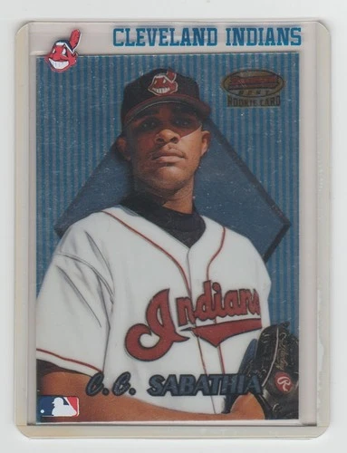C.C. SABATHIA 1999 Bowman's Best Rookie Card #171 SP RC w/ bonus INDIANS holder