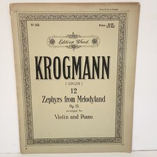 1901 Krogmann 12 Zephyrs From Melodyland Violin  Piano Sheet Music Songbook