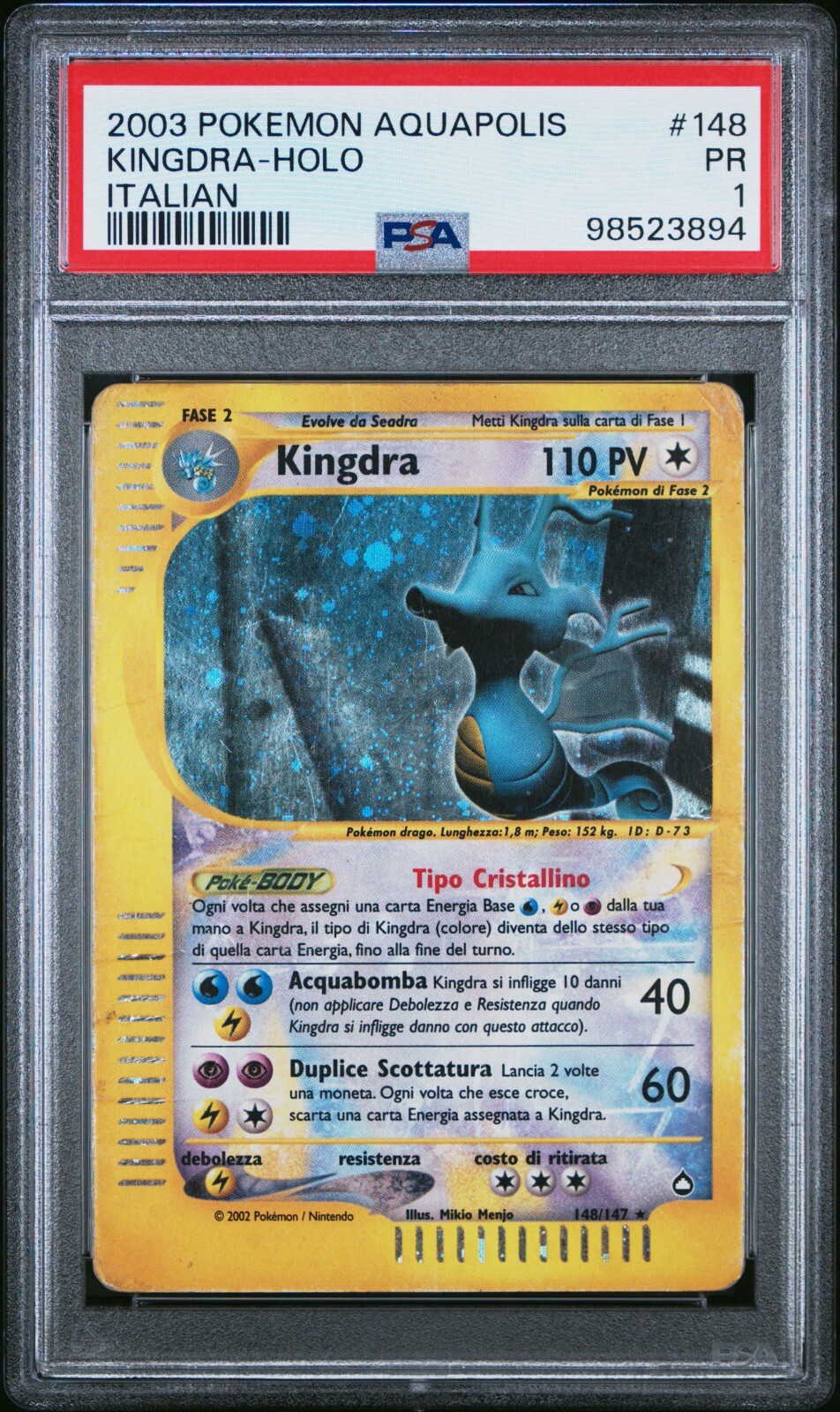 Pokemon Card - Kingdra Crystal 148/147 Aquapolis - PSA 1 Near Mint ITA pop 1