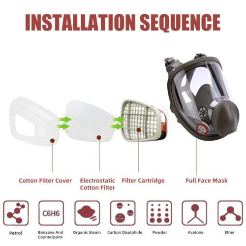 7 IN 1 Gas Mask 6800 Full Face Respirator Paint Spray Chemical Safety Facepiece - Picture 6 of 16