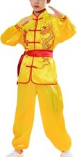 Girl Boy Embroidery Dragon Satin Top Pants Set Chinese Style Kung Fu Martial Art