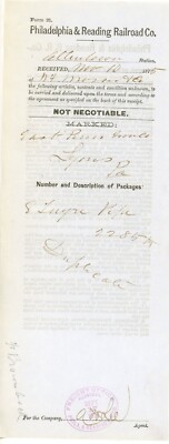 Philadelphia Reading Railroad PRR Co 1875 Package receipt Allentown PA Pipe