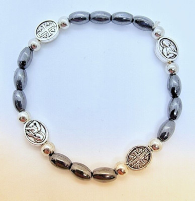 Katholisches Hämatit Stein Armband mit Ikonen / Made in Jerusalem, Das Heilige Land