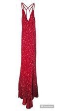 Abyss by Abby Troy Red Sequin Formal Gown Evening Dress Strappy Zip Back Sz S
