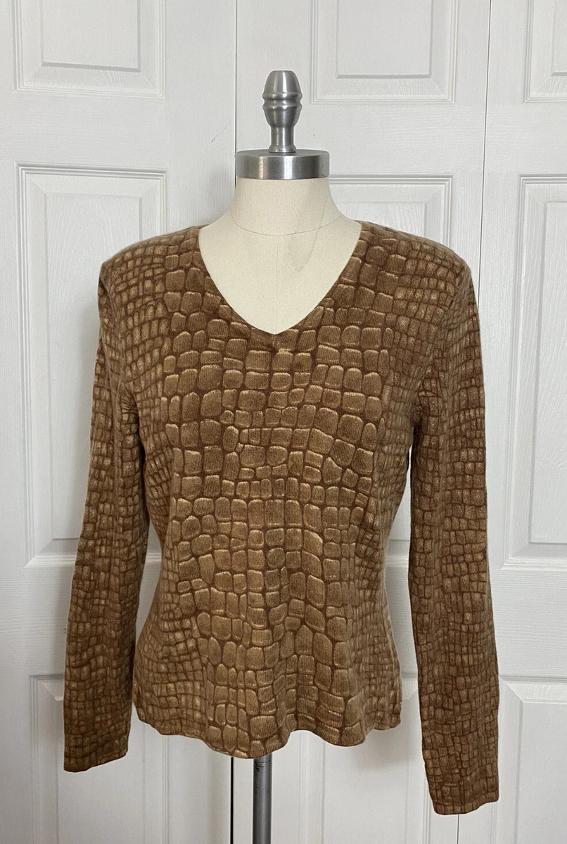 Talbots Size Medium Brown Tan Cashmere Silk Sweater V Neck
