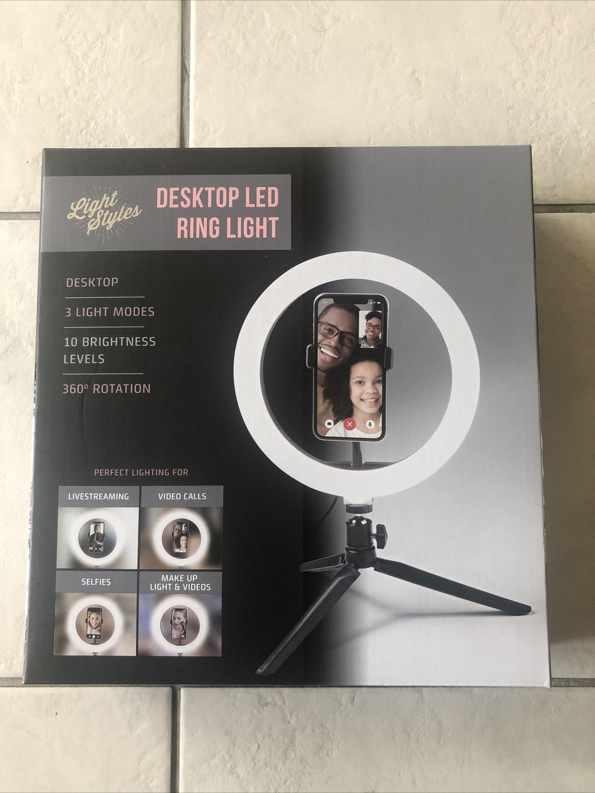Desktop LED Ring Light - 3 Light Modes - 10 Brightness Levels 360 Degree Rotate