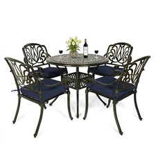 5-Piece Patio Dining Set Cast Aluminum Outdoor Furniture Set w/ 4 Chairs Table