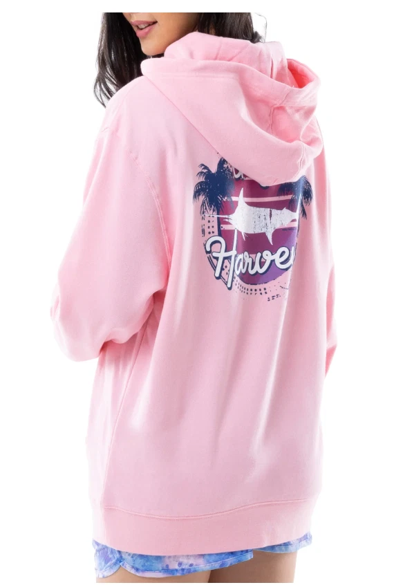 Women s Guy Harvey Marlin Sunrise Pink Hoodie Hooded Sweatshirt