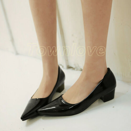 Mid Heel Pumps Women Slip on Loafer Pointy Toe Chunky Block Sandal Shoes All Sz - Afbeelding 17 van 21