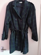 Bhs Blackwatch Tartan Print Vintage Trench Coat Lined Trenchcoat Size Uk 12 Used