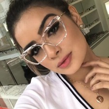 New Trendy Fashion Metal Frame Clear Lenses Crystal Multi Faceted Eyeglass Frame