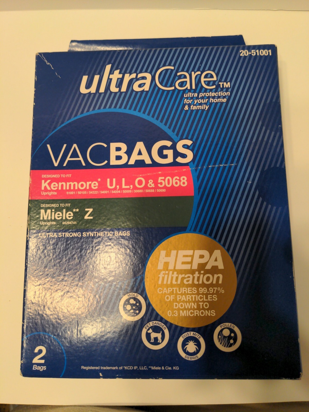 BOX OF 2 Ultra Care Vac 2 Bags 2051001 Fits Kenmore U, L, O & 5068 and