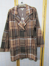 Nib Charlie Paige Eleanor Coatigan Brown Plaid Button Front Women's Coat Size L