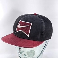 Vintage 90s Nike Strapback Hat 6 panel Big Swoosh Logo Made in USA Black/Maroon