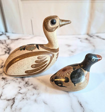 Two Vintage Tonala Hand Painted Art Pottery Duck Mexico Folk Art