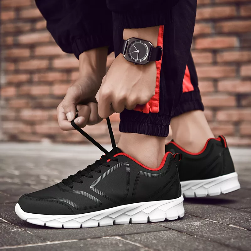 Men s Trainers leather upper lightweight men running shoes Black Colour