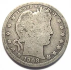 1908-o Barber Quarter VERY GOOD  New Orleans Mint