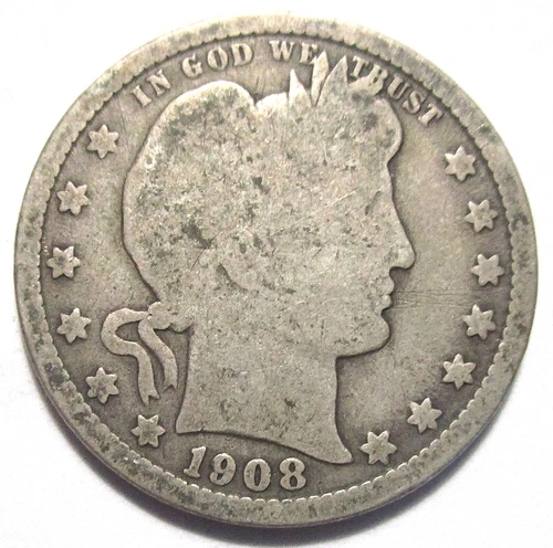 1908-o Barber Quarter VERY GOOD  New Orleans Mint