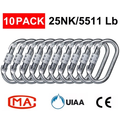 10 Pcs Stainless Steel Locking Carabiner Clip 25KN Heavy Duty Rock Climbing Hook