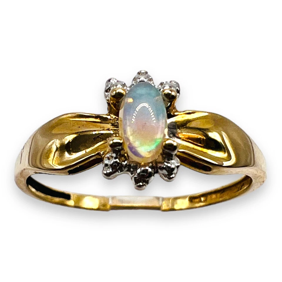 10k Yellow Gold Opal Diamond Birthday Ring Size 7 - Image 2 of 4