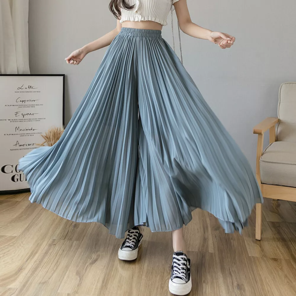 Chiffon Pleated Pants Wide Leg  Summer Chiffon Pants Skirt - 2023