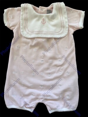 Rock A Bye Baby Boutique Pink Cotton Pique Sailor Collar Embroidered  Romper-3-6M