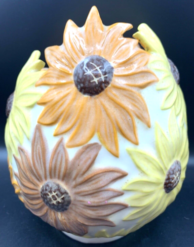 Plantadora vintage en forma de huevo con flores pintada a mano firmada por artista - Imagen 1 de 6