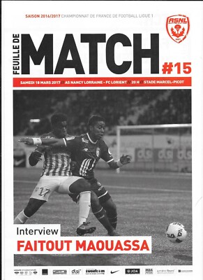 Spielbogen Nr. 15 ASNL - FC Lorient (2016 - 2017) - Ligue 1