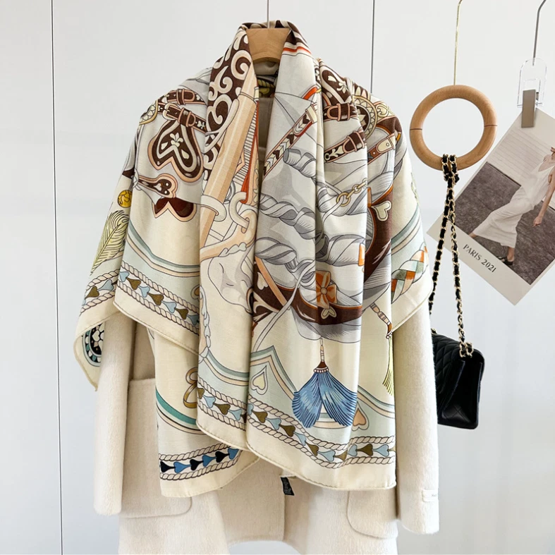 70% кашемир 30% шелк надежном шарф двойной лошадь печать двойной лицо шаль 53» новый - Изображение 2 из 4