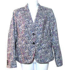 Talbots Tiny Blue Floral Flower Plants Cottagecore Cotton Blazer Size 4