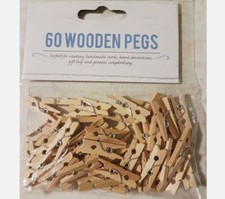 60 Mini Wooden Pegs Craft Wedding Hanging Photo Peg Small Tiny Spring Clip 25mm