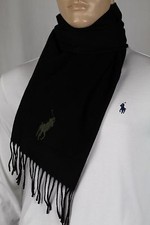 POLO RALPH LAUREN BLACK SCARF LAMBS WOOL OLIVE BIG PONY NWT