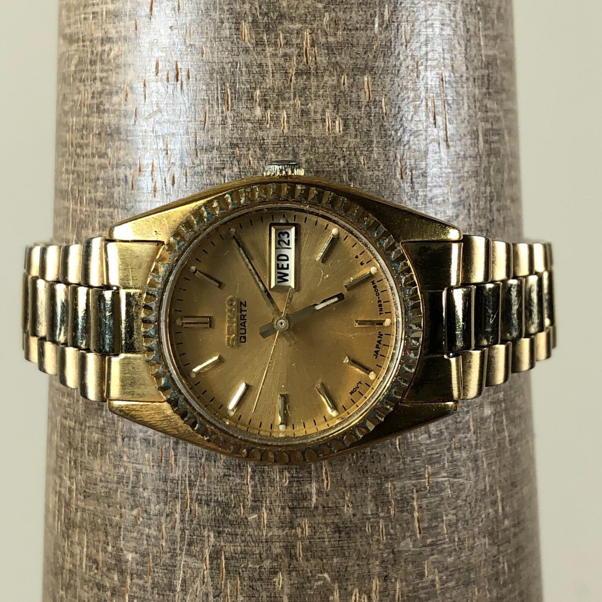 Vtg Seiko Women 7N83-0041 President Day Date Fluted Quartz 24mm