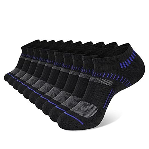 Mens 10 Pairs Ankle Athletic Low Cut Socks Cushioned Medium Black-10 Pairs
